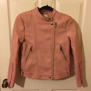 Zara girls pink motto faux leather jacket.
